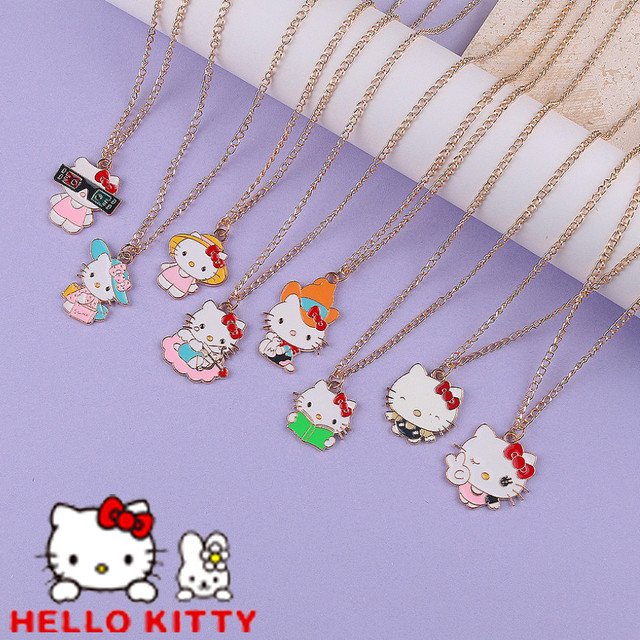 Kawaii Hello Kitty Necklace Anime Character Sanrio Couple Golden Silver  Clavicle Chain Pendant Jewelry Sweet Girl Birthday Gift - AliExpress